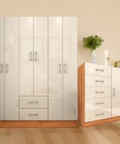 Guarda-Roupa 6 Portas Jamaica 6002 + Cômoda 5 Gavetas Sapateira Miami Cinamono/Off White – FELLICCI