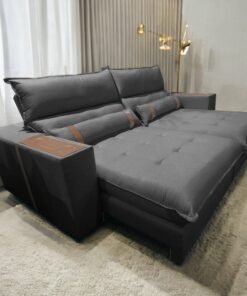 Sofá Retrátil e Reclinável Ravello 2,50 m Linho Grafite 06 - INNOVE ESTOFADOS