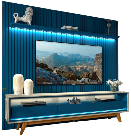 Painel até 85″ Nobre 230 Azul + Rack Requinte 212 Off White/Azul – GELIUS - Imagem 3