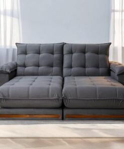 Sofá Retrátil e Reclinável Barcelona 2,50 m Veludo Cinza Grafite 330 - ESTOFADOS TEIXEIRA