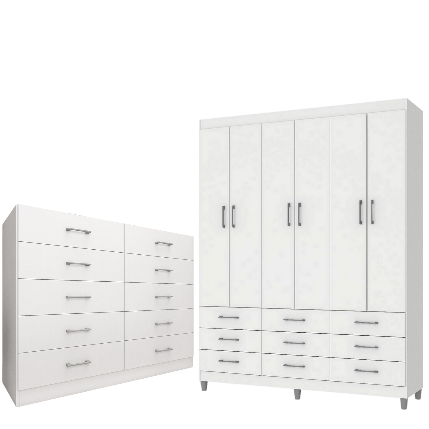 Guarda-Roupa 6 Portas Paraty 3690 + Cômoda 10 Gavetas Caribe Branco - FELLICCI - Imagem 2