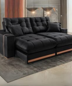 Sofá Retrátil e Reclinável Ártemis 017 2,50 m Veludo Preto - VICAM ESTOFADOS