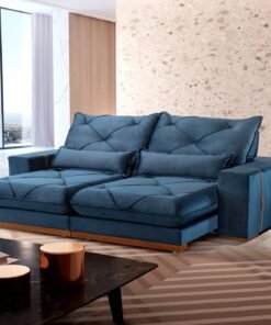 Sofá Retrátil e Reclinável Luanda/Isabella/Barcelona 2,50 m Veludo Azul - TREVO ESTOFADOS
