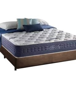 Colchão Casal Blue Sea D28 + Base Box Simples Corino Marrom – ANJOS COLCHÕES + BIOSTAR