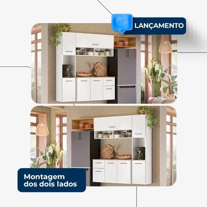 Cozinha Suspensa Becca 1,809 m Branco/Freijó - NICIOLI - Imagem 3