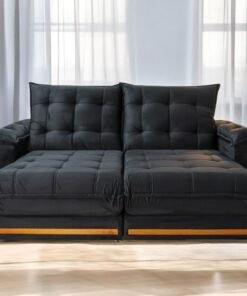 Sofá Retrátil e Reclinável Barcelona 2,50 m Veludo Preto 322 - ESTOFADOS TEIXEIRA
