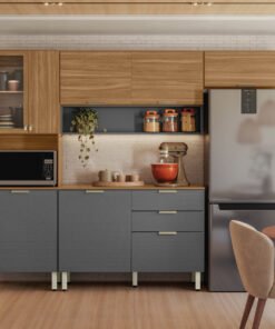 Cozinha Completa com Balcão Alba Amêndola/Grafito Prime TX - DEMÓBILE