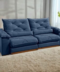 Sofá Retrátil e Reclinável Gran Paladium (Pillow) 2,50 m Veludo Azul - IMPÉRIO DECOR