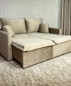 Sofá Cama Retrátil Positano 1,80 m Veludo Bege 3040/04 - INNOVE ESTOFADOS