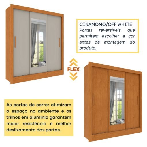 Guarda-Roupa 3 Portas Valência/Turia 1,90 m Cinamono/Off White/Cinamono - TCIL - Imagem 5