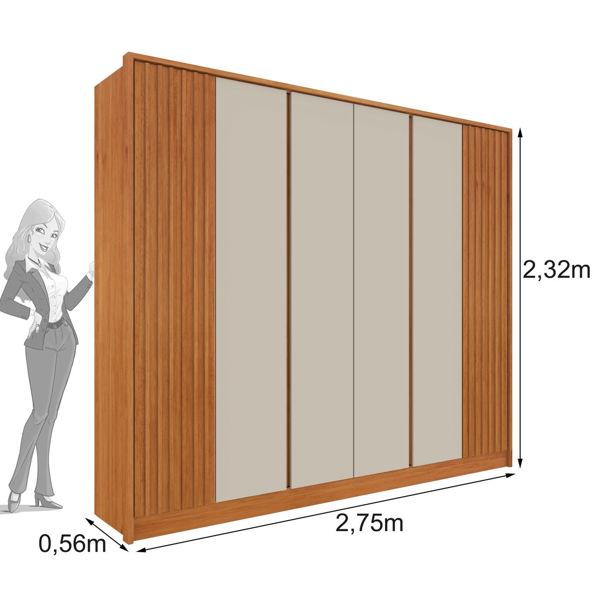 Guarda-Roupa 6 Portas Barcelona/Montserrat Ripado 2,75 m Cinamono/Off White - TCIL - Imagem 5