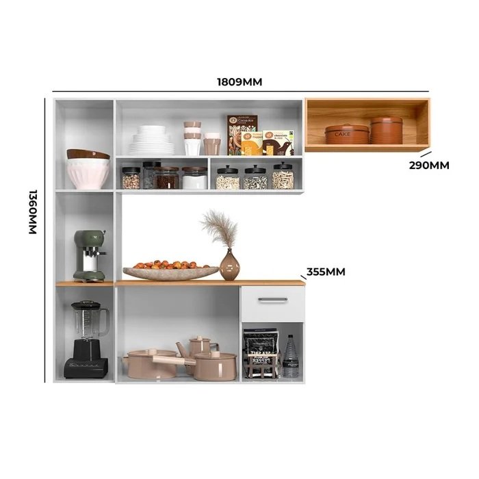 Cozinha Suspensa Becca 1,809 m Branco/Freijó - NICIOLI - Imagem 4