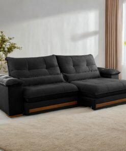 Sofá Retrátil e Reclinável Qatar 2,50 m Veludo Preto B013 - TREVO ESTOFADOS