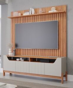 Painel até 70″ Trend Nature + Bancada Moema Off White/Cinamono – PERMÓBILI