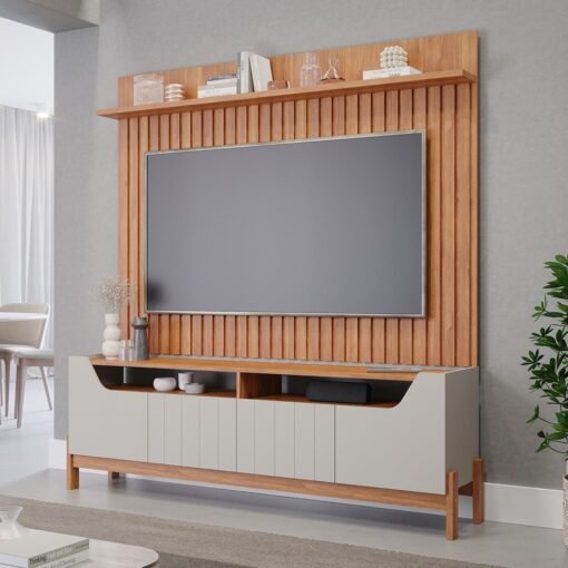 Painel até 70″ Trend Nature + Bancada Moema Off White/Cinamono – PERMÓBILI