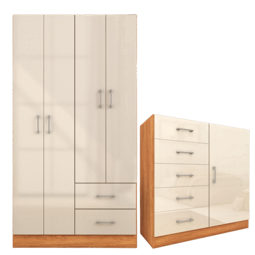 Guarda-Roupa 4 Portas Panamá 4002 + Cômoda 5 Gavetas Sapateira Miami Cinamono/Off White – FELLICCI - Imagem 2