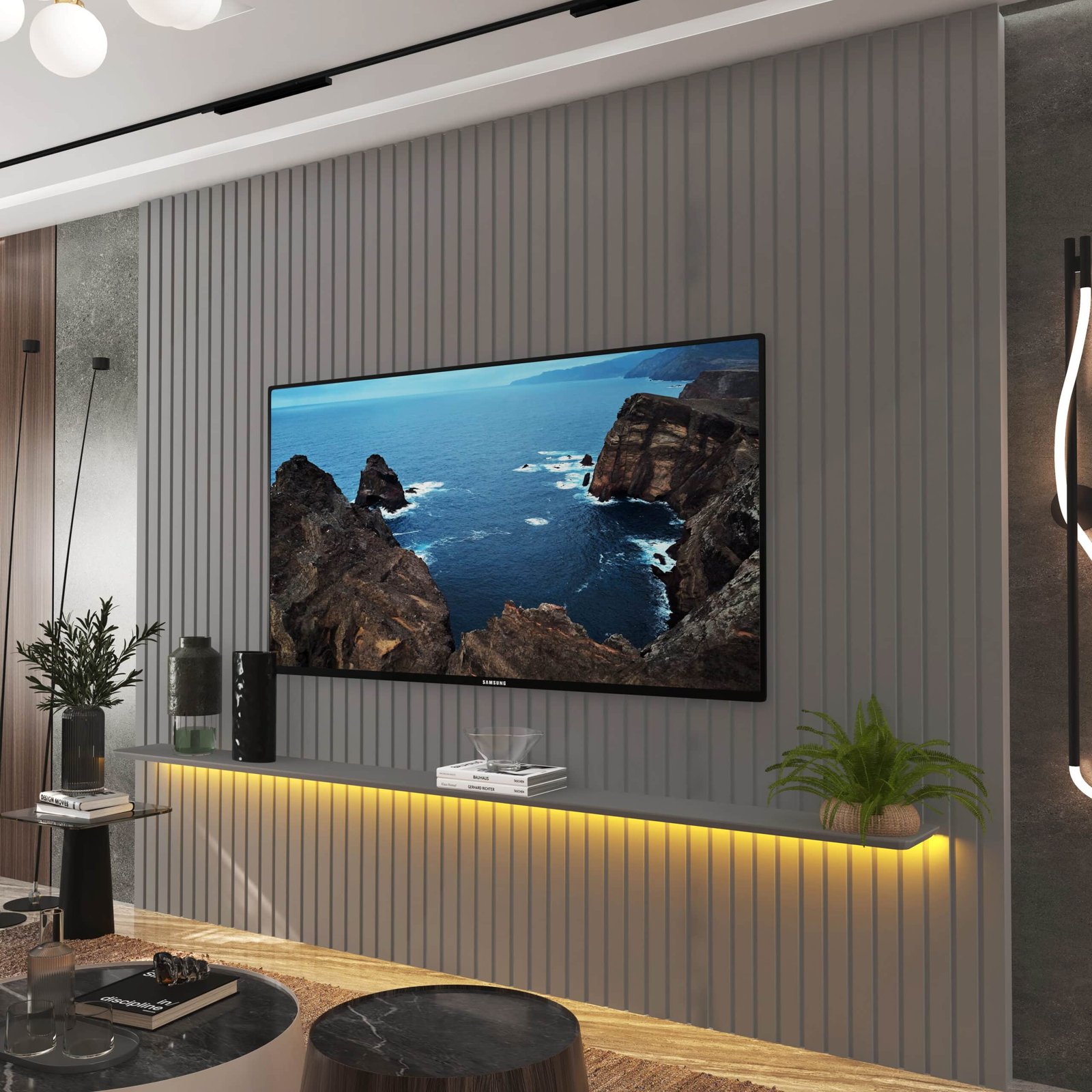 Painel até 85" Nobre Ripado 230 Cinza - GELIUS