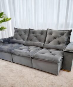 Sofá Retrátil e Reclinável Grécia 2,70 m Cinza - QUINE ESTOFADOS