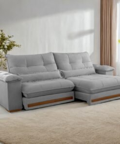 Sofá Retrátil e Reclinável Qatar 2,00 m Veludo Cinza B010 – TREVO ESTOFADOS