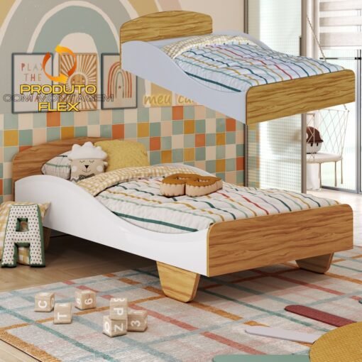 Cama Solteiro Sol Branco Brilho/Amêndoa - PEROBA MÓVEIS
