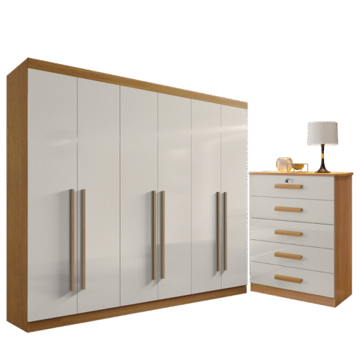 Guarda-Roupa 6 Portas Da Vinci + Cômoda Ipanema Cinamono/Off White – D’DORO MÓVEIS - Imagem 2