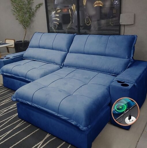 Sofá Retrátil e Reclinável Zeus/Afrodite 2,30 m Azul - ZARAT ESTOFADOS - Imagem 2