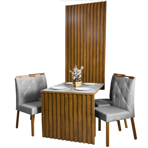 Mesa Cancun 120 Cinamomo/Off White com 4 Cadeiras Yasmim Veludo Cinza – CEL MÓVEIS + KM DECOR - Imagem 2