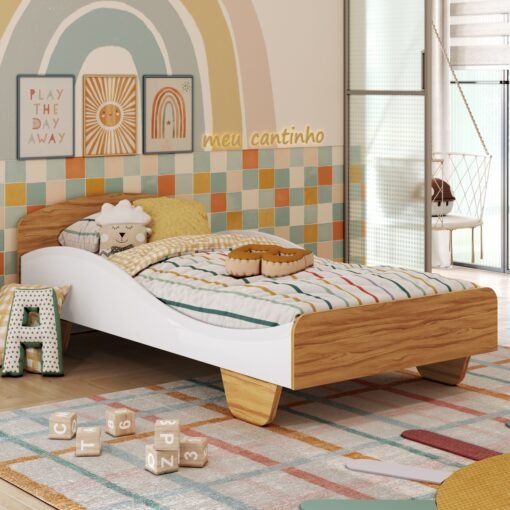 Cama Solteiro Sol Branco Brilho/Amêndoa - PEROBA MÓVEIS - Imagem 2