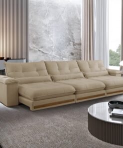 Sofá Retrátil e Reclinável Qatar 3,50 m Linho Bege A227– TREVO ESTOFADOS