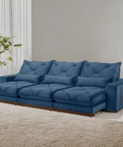 Sofá Retrátil e Reclinável Bahia 3,50 m Veludo Azul 606 - A&D ESTOFADOS