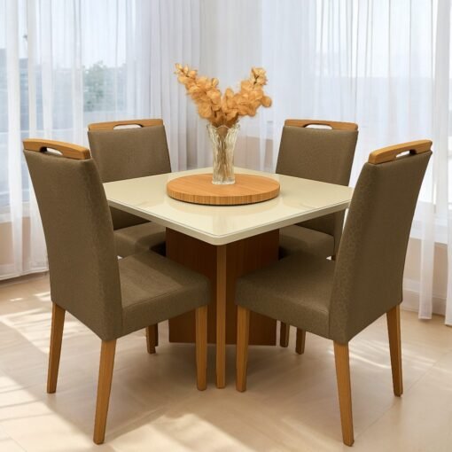 Mesa Salinas 120 Cinamomo/Off White com 4 Cadeiras Priscila Veludo Marrom 1011 – AVALON DECOR + CARVALHO DECOR