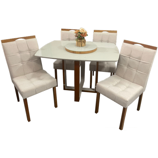 Mesa Atlas Mel/Off White Canto Barril 120×90 com 4 Cadeiras Sophia Mel/Veludo Bege – ART ASSENTOS + WM DECOR - Imagem 3