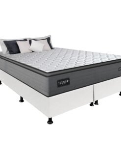 Colchão Queen Texas D28 + Base Box Simples Corino Branco – GAZIN COLCHÕES + ALTO NÍVEL CAMAS E COLCHÕES