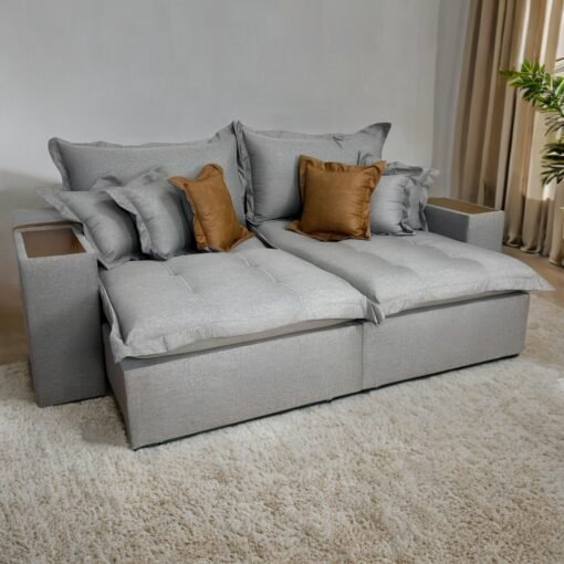 Sofá Cama Retrátil Tebas/Thebas/Gabriela 2,90 m Linho Grafite 301/Corino Dalas – ZARAT ESTOFADOS