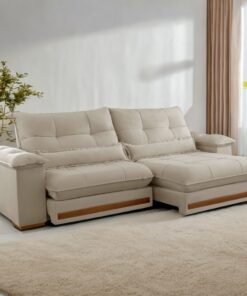 Sofá Retrátil E Reclinável Qatar 2,00 M Veludo Marfim B015 – Trevo Estofados