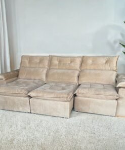 Sofá Retrátil e Reclinável Imperial 2,75 m Veludo Jolie Bege 03 – IMPERIAL DECOR
