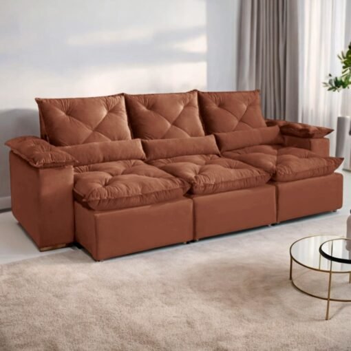 Sofá Retrátil e Reclinável Grécia K80 (Fechado) 2,70 m Terracota – KASA COMIGO ESTOFADOS