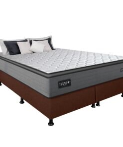 Colchão Queen Texas D28 + Base Box Simples Corino Marrom – GAZIN COLCHÕES + ALTO NÍVEL CAMAS E COLCHÕES