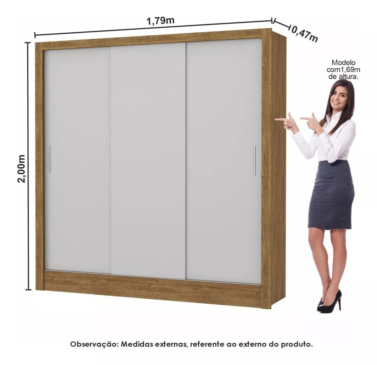 Modulado 4 Portas + Guarda-Roupa 3 Portas Dubai/Santiago Cinamono/Branco – CARIOCA MÓVEIS - Imagem 5
