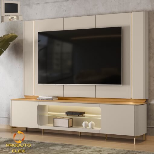 Painel + Rack Santorini Off White/Tauari Fosco - LINEA BRASIL