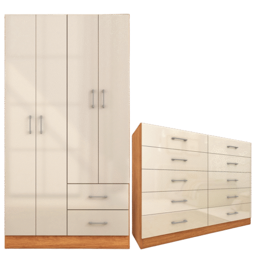 Guarda-Roupa 4 Portas Panamá 4002 + Cômoda 10 Gavetas Caribe Cinamono/Off White – FELLICCI - Imagem 2