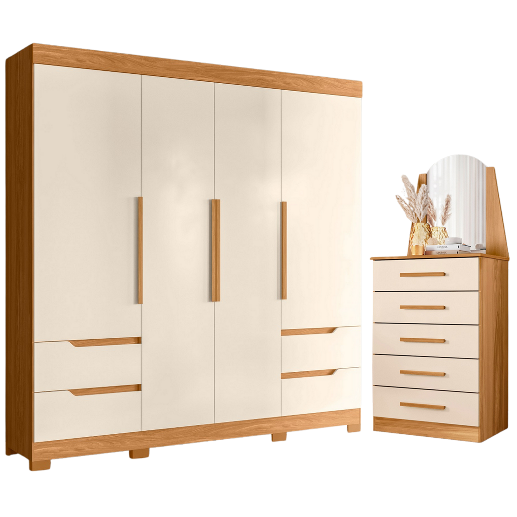 Guarda-Roupa 4 Portas Vivacce + Cômoda Veneza Cinamono/Off White – MÓVEIS ALBATROZ - Imagem 2