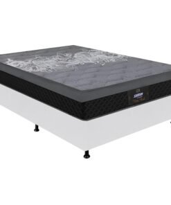 Colchão Casal New York + Base Box Simples Corino Branco – GAZIN + ALTO NÍVEL