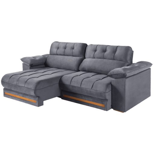 Sofá Retrátil e Reclinável Arezzo Comfort 2,50 m Veludo Cinza Grafite - SINGULAR ESTOFADOS - Imagem 3
