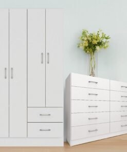 Guarda-Roupa 4 Portas Panamá 4002 + Cômoda 10 Gavetas Caribe Branco – FELLICCI