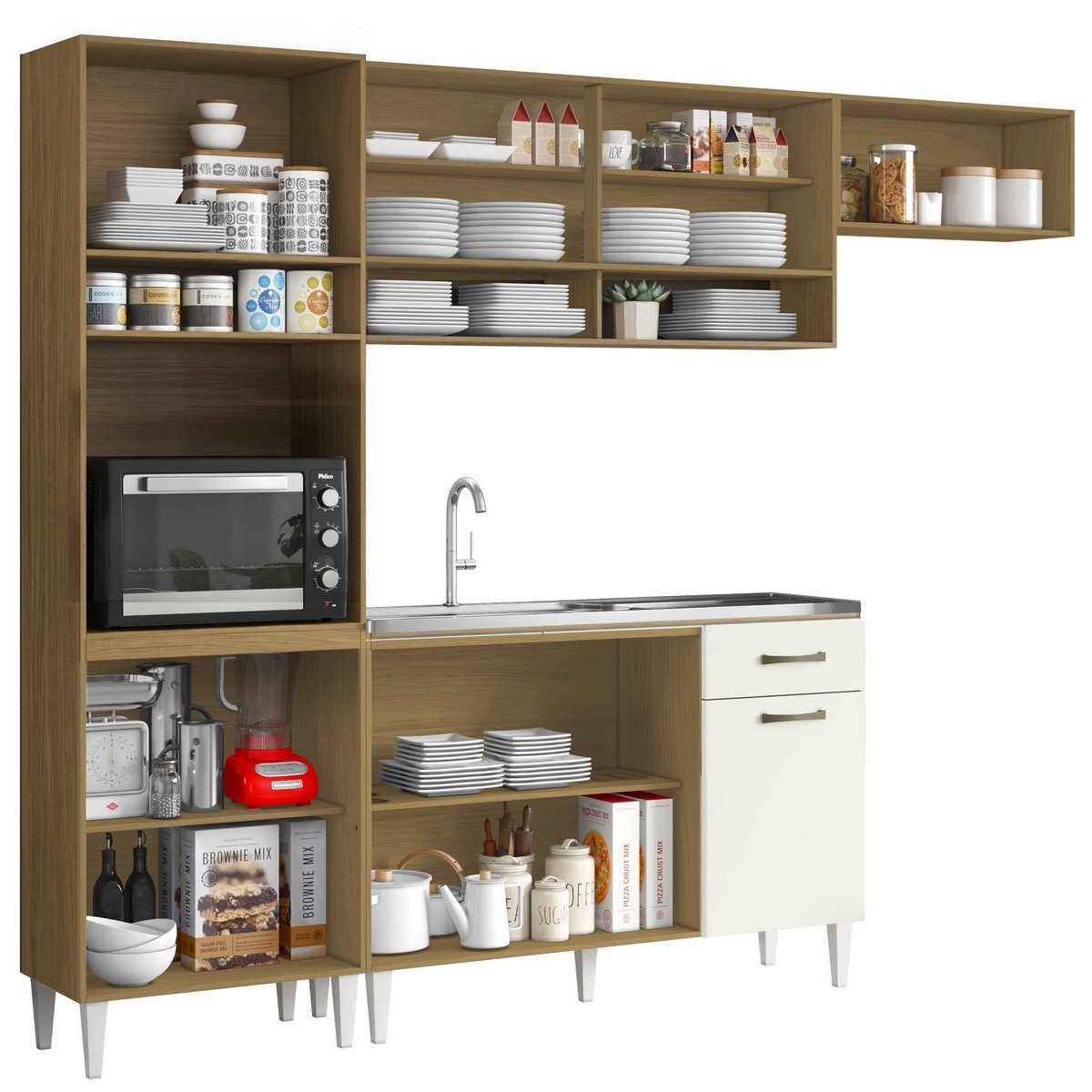 Cozinha Aurora + Balcão para Pia Atenas 249,7 m Atacama/Off White - ARAMÓVEIS - Imagem 2