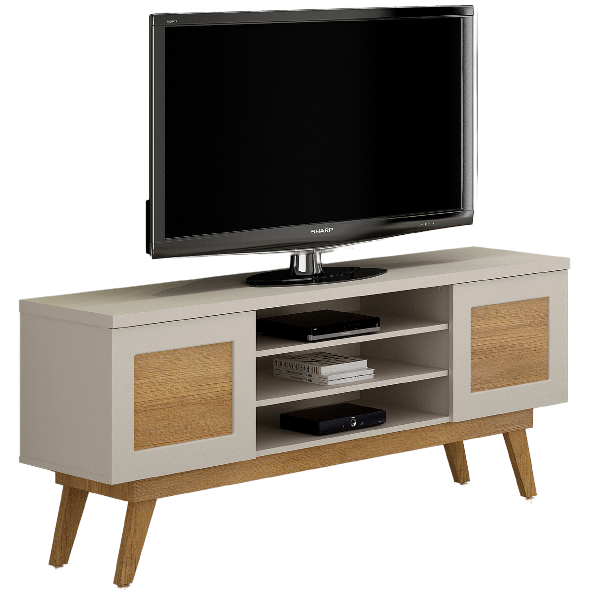Rack até 65" Detroit Off White/Cinamono - VALDEMÓVEIS - Imagem 2