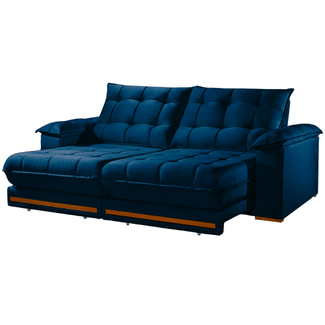 Sofá Retrátil e Reclinável Barcelona 2,50 m Veludo Azul 325 - ESTOFADOS TEIXEIRA - Imagem 5