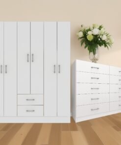 Guarda-Roupa 6 Portas Jamaica 6002 + Cômoda 10 Gavetas Caribe Branco – FELLICCI