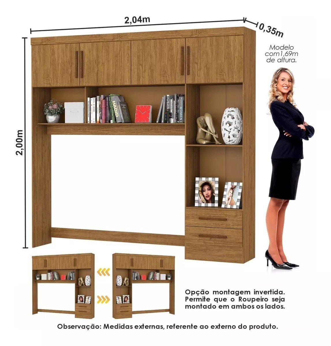 Modulado 4 Portas + Guarda-Roupa 3 Portas Dubai/Santiago Cinamono/Branco – CARIOCA MÓVEIS - Imagem 4
